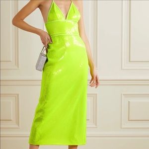 David Koma Neon Sequined Tulle Halterneck Midi Dress - Yellow